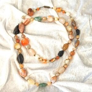 Begger Beads 34-in Stone Bead Necklace W/Gold Tone Spacers